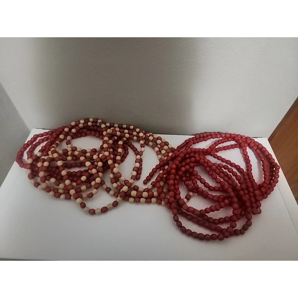 Vintage‎ Wooden Beads Christmas Tree Garland Cabin Core Cranberry Red 43ft